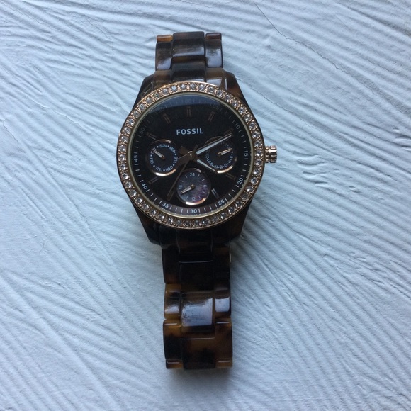 Fossil Tortoiseshell Watch With Rose Gold, Shell & Crystal Accents - Picture 4 of 9